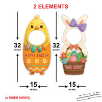 Easter Face Yard Sign Cutouts, Bunny and Chick Lawn Decor, Happy Easter Egg Hunt Outdoor Yard Signs with Stakes