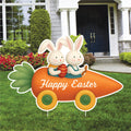 Happy Easter Bunny Yard Sign, Bunny Carrot Car Lawn Decor, Cute Easter Outdoor Yard Sign with Metal Stakes