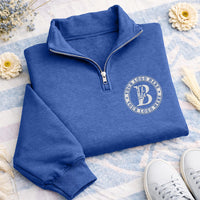 Embroidered Custom Logo Quarter Zip Sweatshirt, Personalized Logo Zip Pullover, Text or Monogram Unisex Quarter Zip Jacket Gift