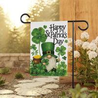 Happy St Patricks Day Gnome Garden Flag, Irish Clover Leprechaun Yard Decor, Pot of Gold Outdoor, Spring Lucky Yard Sign, St Paddys Flag
