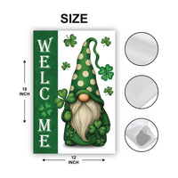 Shamrock Gnome Welcome Garden Flag, St Patricks Day Yard Decor, Irish Clover Outdoor Decoration, Lucky Spring Yard Sign, Green Gnome Flag