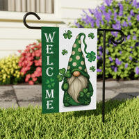 Shamrock Gnome Welcome Garden Flag, St Patricks Day Yard Decor, Irish Clover Outdoor Decoration, Lucky Spring Yard Sign, Green Gnome Flag