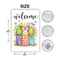 Easter Bunny Welcome Garden Flag, Mason Jar Eggs Yard Decor, Spring Flowers Outdoor Decoration, Cute Peeps Yard Sign, Happy Easter Flag