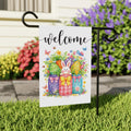 Easter Bunny Welcome Garden Flag, Mason Jar Eggs Yard Decor, Spring Flowers Outdoor Decoration, Cute Peeps Yard Sign, Happy Easter Flag