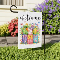 Easter Bunny Welcome Garden Flag, Mason Jar Eggs Yard Decor, Spring Flowers Outdoor Decoration, Cute Peeps Yard Sign, Happy Easter Flag