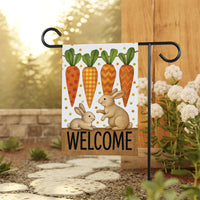 Bunny Carrot Welcome Garden Flag, Easter Rabbits Yard Decor, Spring Carrot Patch Outdoor Decoration, Cute Farmhouse Sign, Happy Easter Flag
