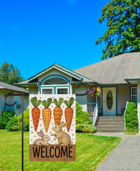 Bunny Carrot Welcome Garden Flag, Easter Rabbits Yard Decor, Spring Carrot Patch Outdoor Decoration, Cute Farmhouse Sign, Happy Easter Flag