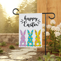 Happy Easter Bunny Garden Flag, Polka Dot Rabbits Yard Decor, Cute Spring Outdoor Decoration, Pastel Bunny Tails Sign, Easter Porch Flag