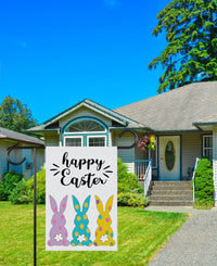 Happy Easter Bunny Garden Flag, Polka Dot Rabbits Yard Decor, Cute Spring Outdoor Decoration, Pastel Bunny Tails Sign, Easter Porch Flag