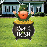 Luck of the Irish Yard Sign Cutouts, St Patrick’s Day Lawn Decorations, Outdoor Leprechaun Yard Sign with Stakes for Front Yard Garden Décor