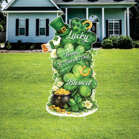 Lucky Blessed Yard Sign Cutouts, St Patrick’s Day Shamrock Lawn Decorations, Outdoor Yard Sign with Stakes for Front Yard Garden Décor