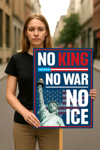 Abolish ICE No One Is Illegal Protest Sign, No Kings In America, Anti-Trump Resistance Political Protest Poster, Resist Fascism Rally Sign