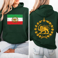 Lion and Sun Iran Sweatshirt, Persian Flag Graphic Shirt, Shir-o-Khorshid Emblem Tee, Iranian Heritage Sweatshirt, Patriotic Gifts, Front Back