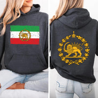 Lion and Sun Iran Sweatshirt, Persian Flag Graphic Shirt, Shir-o-Khorshid Emblem Tee, Iranian Heritage Sweatshirt, Patriotic Gifts, Front Back