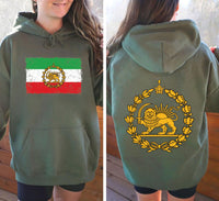 Lion and Sun Iran Sweatshirt, Persian Flag Graphic Shirt, Shir-o-Khorshid Emblem Tee, Iranian Heritage Sweatshirt, Patriotic Gifts, Front Back
