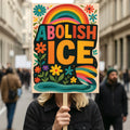Abolish ICE No One Is Illegal Protest Sign, No Kings In America, Anti-Trump Resistance Political Protest Poster, Resist Fascism Rally Sign