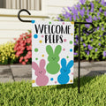 Welcome Peeps Easter Garden Flag, Bunny Marshmallow Yard Decor, Colorful Spring Outdoor Decoration, Cute Pastel Yard Sign, Happy Easter Flag