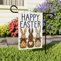 Brown Bunny Happy Easter Garden Flag, Neutral Rabbit Silhouette Yard Decor, Rustic Spring Porch Decoration, Outdoor Welcome Easter Sign