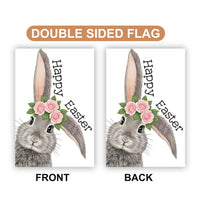 Floral Bunny Happy Easter Garden Flag, Spring Rabbit Yard Sign with Flower Crown, Cute Outdoor Porch Decor, Springtime Welcome Lawn Banner