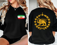 Lion and Sun Iran Shirt, Persian Flag Graphic Shirt, Shir-o-Khorshid Emblem Tee, Iranian Heritage Shirt, Patriotic Gifts, Front Back