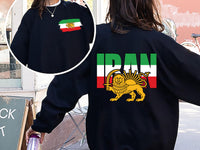 Lion and Sun Iran Sweatshirt, Persian Flag Graphic Shirt, Shir-o-Khorshid Emblem Tee, Iranian Heritage Sweatshirt, Patriotic Gifts, Front Back