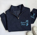 Dance Mom Quarter Zip Sweatshirt, Embroidered Name Sleeve Pullover, Custom Ballet Mom Gift, Dance Competition Unisex Zip Squad Sweatshirt