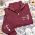 Dance Mom Quarter Zip Sweatshirt, Embroidered Name Sleeve Pullover, Custom Ballet Mom Gift, Dance Competition Unisex Zip Squad Sweatshirt