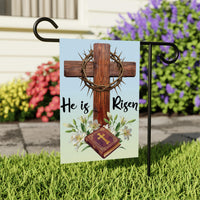 He Is Risen Easter Garden Flag, Christian Cross Yard Banner, Crown of Thorns, Bible, Religious Outdoor Decor, Spring Resurrection Porch Sign