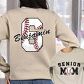 Senior Baseball Mom Sweatshirt, Custom Baseball Mom Shirt, Personalized Baseball Mom Tee, Class of 2026 Shirt, Baseball Gifts, Front Back