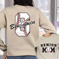 Senior Baseball Mom Sweatshirt, Custom Baseball Mom Shirt, Personalized Baseball Mom Tee, Class of 2026 Shirt, Baseball Gifts, Front Back