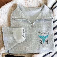 Embroidered Nurse Quarter Zip Sweatshirt, RN Registered Nurse Pullover, Graduation Gift for Nurse, Future Nurse Zip Up