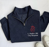 Cardiology Embroidered Quarter Zip Sweatshirt, Anatomical Heart Cath Lab Pullover, Cardiologist Zippered Sweater Gift, Medical Team Pro Lab