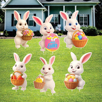 Easter Bunny Yard Sign Cutouts, Happy Easter Lawn Decorations, Outdoor Bunny Yard Signs with Stakes for Front Yard Garden Décor