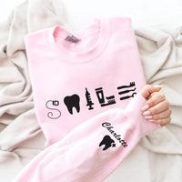 Dentist Personalized Sweatshirt, Custom Dentist Sweater, Dentist Tooth Shirt, Dental Assistant Tee, Personalized Dentist Gift, Front Sleeve