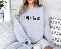 Dentist Personalized Sweatshirt, Custom Dentist Sweater, Dentist Tooth Shirt, Dental Assistant Tee, Personalized Dentist Gift, Front Sleeve