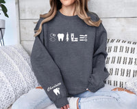 Dentist Personalized Sweatshirt, Custom Dentist Sweater, Dentist Tooth Shirt, Dental Assistant Tee, Personalized Dentist Gift, Front Sleeve