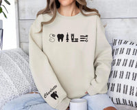 Dentist Personalized Sweatshirt, Custom Dentist Sweater, Dentist Tooth Shirt, Dental Assistant Tee, Personalized Dentist Gift, Front Sleeve