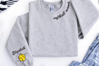 Custom Softball Mom Sweatshirt, Personalized Softball Gift for Mom, Softball Mom Hoodie, Game Day Softball Sweater, Front Sleeve