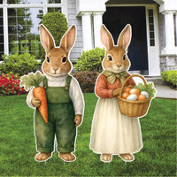 Easter Bunny Yard Sign Cutout Set, Spring Bunny Lawn Decor, Cute Easter Outdoor Yard Sign with Metal Stakes