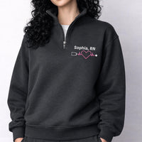 Monogram Nurse Quarter Zip Sweatshirt, Embroidered Nurse Jacket, Heartbeat Nurse Pullover, Graduation Gift for Nurses, Unisex Zip Up Gift