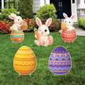 Easter Bunny Yard Sign Cutout Set, Cute Bunny and Egg Lawn Decor, Spring Easter Outdoor Yard Signs with Metal Stakes