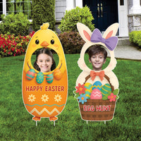 Easter Face Yard Sign Cutouts, Bunny and Chick Lawn Decor, Happy Easter Egg Hunt Outdoor Yard Signs with Stakes