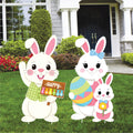 Easter Bunny Yard Sign Cutouts, Happy Easter Bunny Family Lawn Decor, Spring Outdoor Yard Signs with Metal Stakes