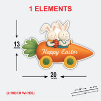 Happy Easter Bunny Yard Sign, Bunny Carrot Car Lawn Decor, Cute Easter Outdoor Yard Sign with Metal Stakes