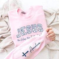Custom Jesus Sweatshirt, John 14 6 Scripture Shirt, Yeshua Christian Tee, The Way The Truth The Life, Jesus Floral Shirt, Front Sleeve