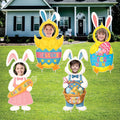 Easter Face Yard Sign Cutouts, Bunny Chick Lawn Decor, Easter Outdoor Yard Signs with Stakes, Front Yard Décor