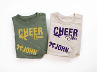 Glitter Cheer Mom Sweatshirt, Custom School Colors Shirt, Name on Sleeve Tee, Personalized Cheer Mom Shirt, Cheer Mom Hoodie, Front Sleeve