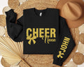 Glitter Cheer Mom Sweatshirt, Custom School Colors Shirt, Name on Sleeve Tee, Personalized Cheer Mom Shirt, Cheer Mom Hoodie, Front Sleeve