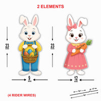 Easter Bunny Yard Sign Set, Boy & Girl Bunny Lawn Decorations with Welcome Basket and Happy Easter Carrot, Outdoor Yard Decor