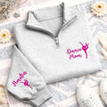 Dance Mom Quarter Zip Sweatshirt, Embroidered Name Sleeve Pullover, Custom Ballet Mom Gift, Dance Competition Unisex Zip Squad Sweatshirt